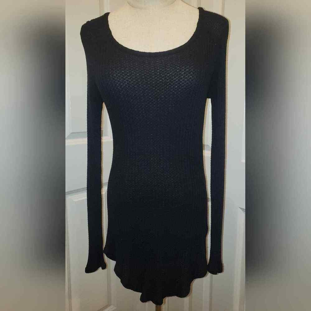Chasor Round Neck Front Lightweight Black Top Womens Size Small